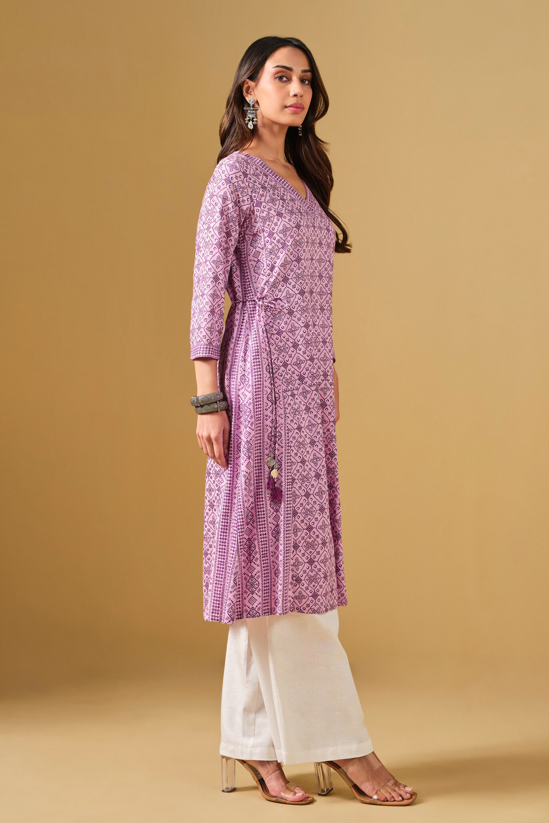 Ethnic Motif Lilac Viscose kurta, Lilac, image 2